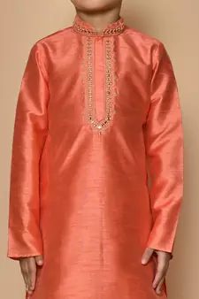 Orange embroidered art silk boys-dhoti-kurta