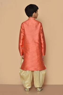 Orange embroidered art silk boys-dhoti-kurta 5