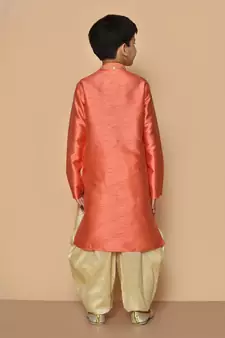 Orange embroidered art silk boys-dhoti-kurta