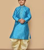 Blue embroidered art silk boys-dhoti-kurta