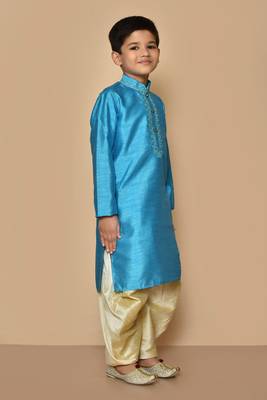 Blue embroidered art silk boys-dhoti-kurta 2