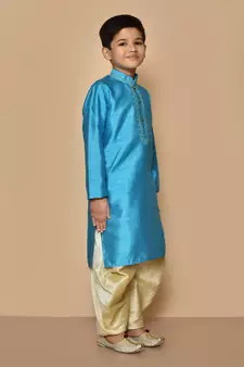 Blue embroidered art silk boys-dhoti-kurta