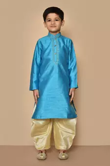Blue embroidered art silk boys-dhoti-kurta