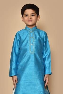 Blue embroidered art silk boys-dhoti-kurta 4