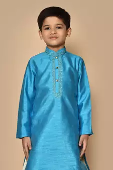 Blue embroidered art silk boys-dhoti-kurta