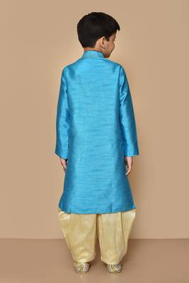 Blue embroidered art silk boys-dhoti-kurta 5