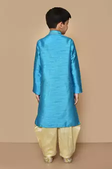 Blue embroidered art silk boys-dhoti-kurta