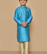 Blue embroidered art silk boys-kurta-pyjama