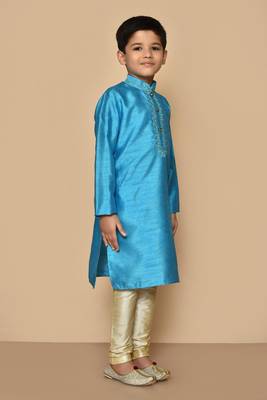 Blue embroidered art silk boys-kurta-pyjama 2