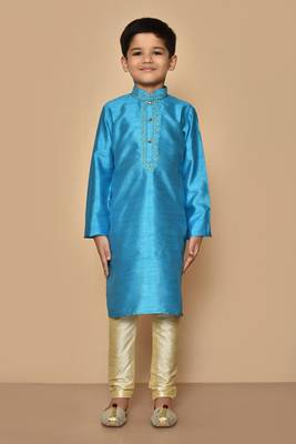Blue embroidered art silk boys-kurta-pyjama 3