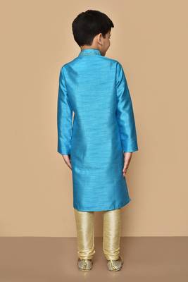 Blue embroidered art silk boys-kurta-pyjama 5