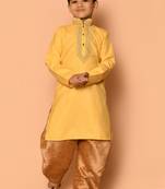 Yellow embroidered art silk boys-dhoti-kurta
