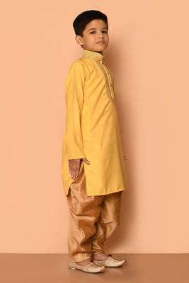 Yellow embroidered art silk boys-dhoti-kurta 2
