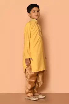Yellow embroidered art silk boys-dhoti-kurta