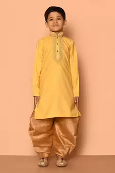 Yellow embroidered art silk boys-dhoti-kurta