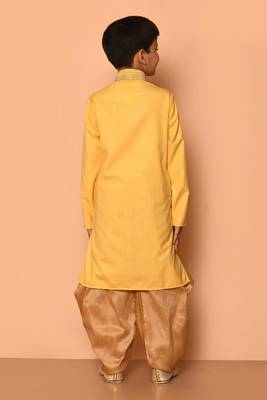 Yellow embroidered art silk boys-dhoti-kurta 5