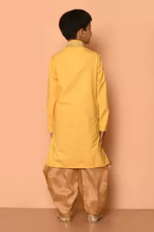 Yellow embroidered art silk boys-dhoti-kurta