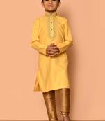 Yellow embroidered art silk boys-kurta-pyjama