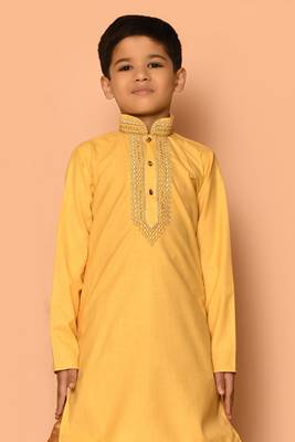 Yellow embroidered art silk boys-kurta-pyjama 2