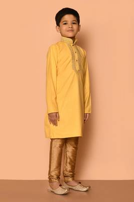 Yellow embroidered art silk boys-kurta-pyjama 3