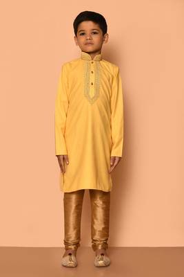 Yellow embroidered art silk boys-kurta-pyjama 4