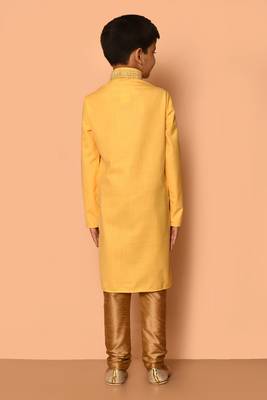 Yellow embroidered art silk boys-kurta-pyjama 5