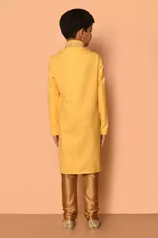 Yellow embroidered art silk boys-kurta-pyjama