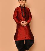 Maroon embroidered art silk boys-dhoti-kurta