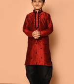 Maroon embroidered art silk boys-kurta-pyjama