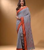 Grey Silk Matka Soft Saree Contrast With  Textured Pallu