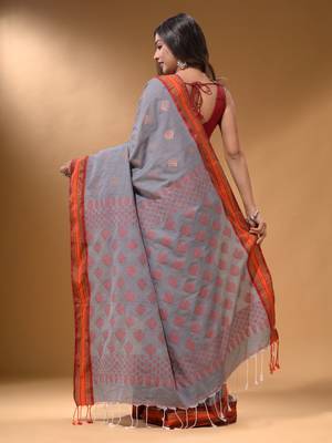 Grey Silk Matka Soft Saree Contrast With  Textured Pallu 3