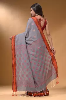 Grey Silk Matka Soft Saree Contrast With  Textured Pallu