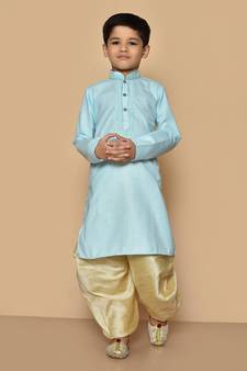 Blue embroidered cotton boys-dhoti-kurta