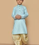 Blue embroidered cotton boys-dhoti-kurta