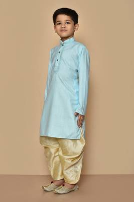 Blue embroidered cotton boys-dhoti-kurta 2