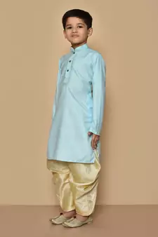 Blue embroidered cotton boys-dhoti-kurta