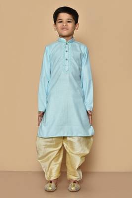 Blue embroidered cotton boys-dhoti-kurta 3