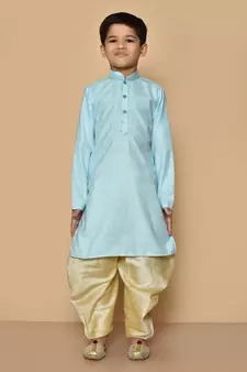 Blue embroidered cotton boys-dhoti-kurta