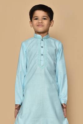 Blue embroidered cotton boys-dhoti-kurta 4