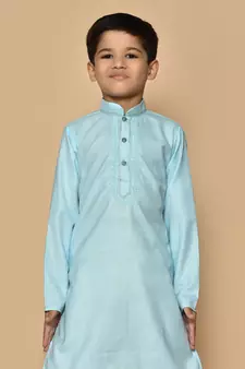 Blue embroidered cotton boys-dhoti-kurta