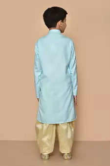 Blue embroidered cotton boys-dhoti-kurta