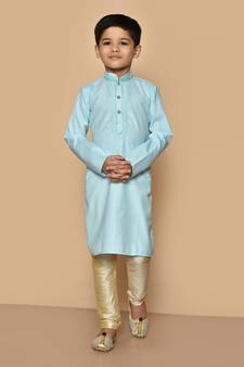 Blue embroidered cotton boys-kurta-pyjama