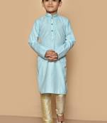 Blue embroidered cotton boys-kurta-pyjama