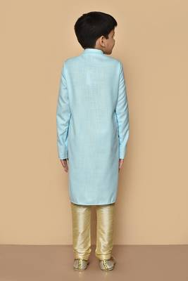 Blue embroidered cotton boys-kurta-pyjama 2