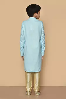 Blue embroidered cotton boys-kurta-pyjama
