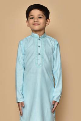 Blue embroidered cotton boys-kurta-pyjama 3