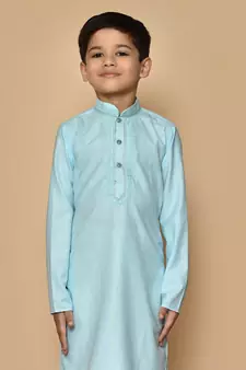 Blue embroidered cotton boys-kurta-pyjama
