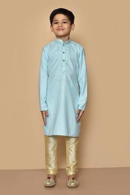 Blue embroidered cotton boys-kurta-pyjama 4