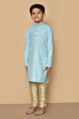 Blue embroidered cotton boys-kurta-pyjama 5