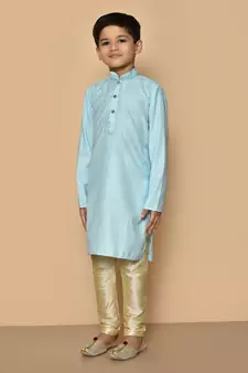 Blue embroidered cotton boys-kurta-pyjama